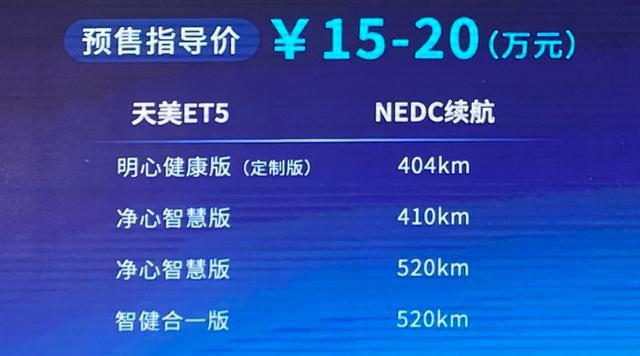 天美ET5正式发布 预售价15.00-20.00万