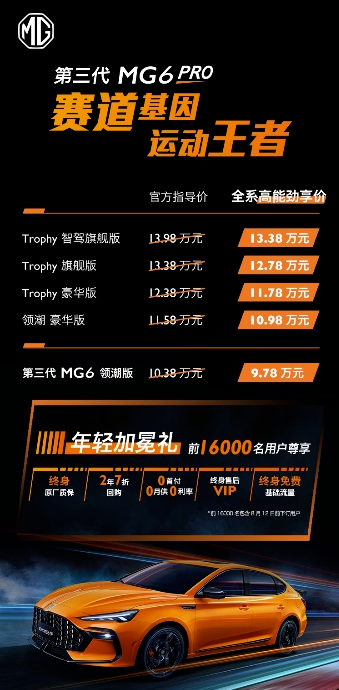战斗气息再升级，第三代MG6 PRO售9.78万起