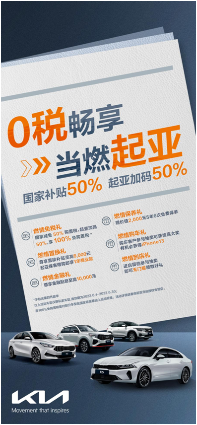 100%免购置税，起亚加推六重购车尊享礼遇